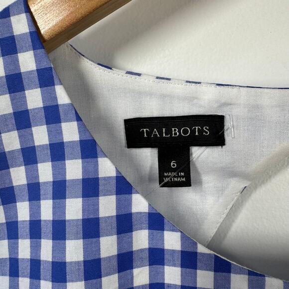 Talbots Dress Women 6 Blue Plaid Gingham Lemon Embroidery 100%Cotton Prep Shift - Picture 5 of 8